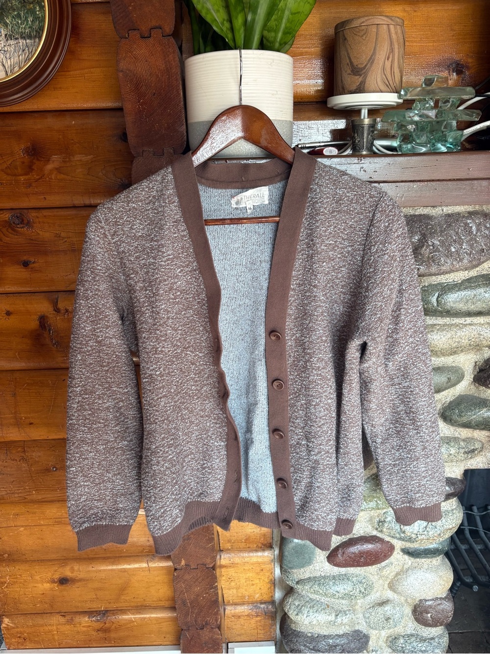 Vintage Wetherall Wool Blend Marled Cardigan Sweater Brown Size 16